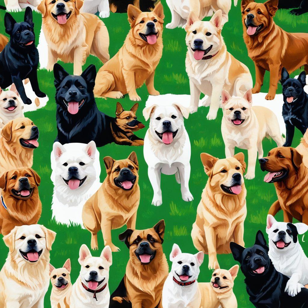 An adorable collage featuring a variety of dog breeds, each captured in heartwarming moments like playing in a park, cuddling with their owners, and showcasing their unique personalities. Include breeds like Golden Retrievers, French Bulldogs, German Shepherds, and Shih Tzus. Ensure the image radiates happiness and warmth. super-realistic. vibrant colors. white background.
